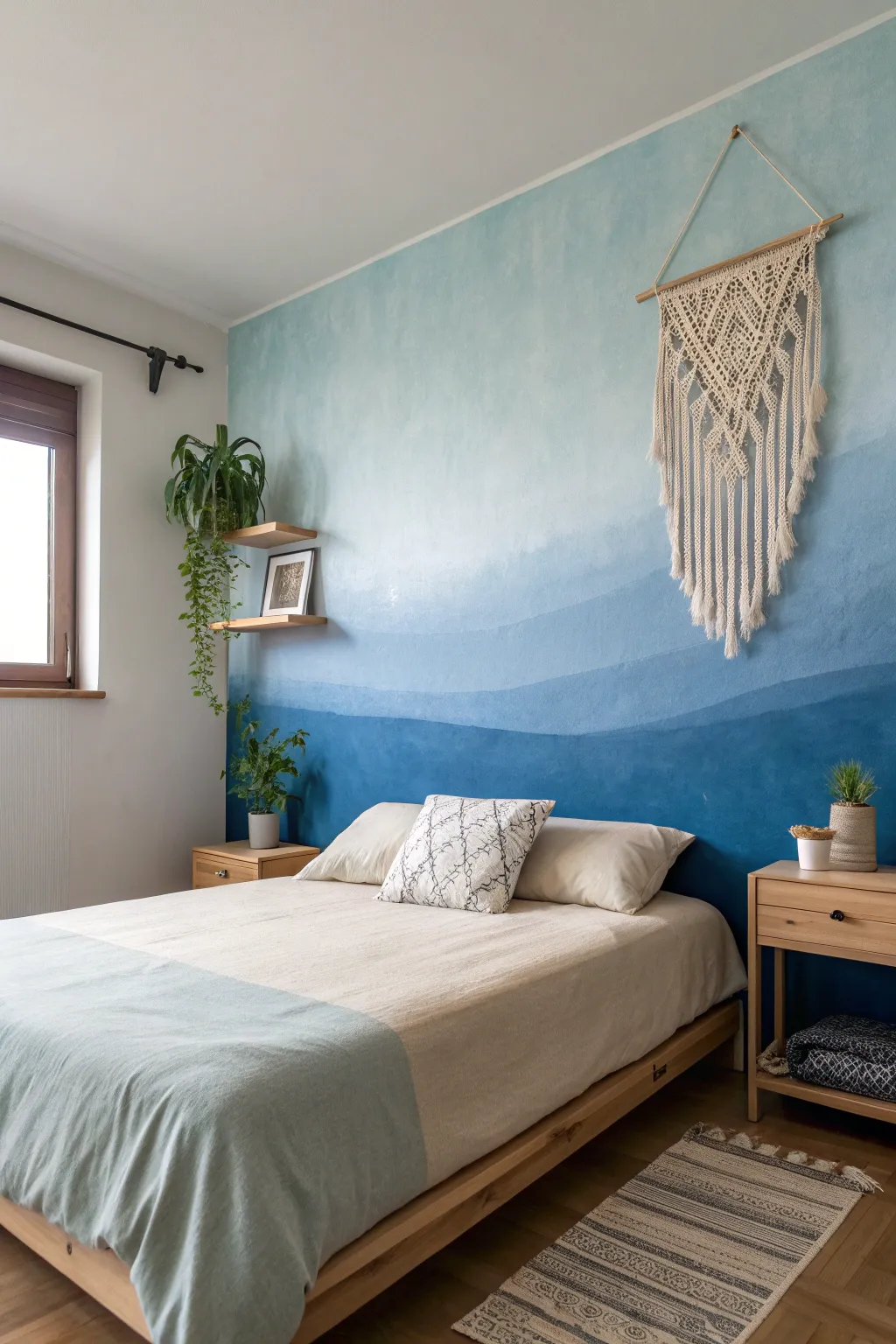 Transform your space with an ombre half-wall paint effect for a dreamy, minimalist vibe.