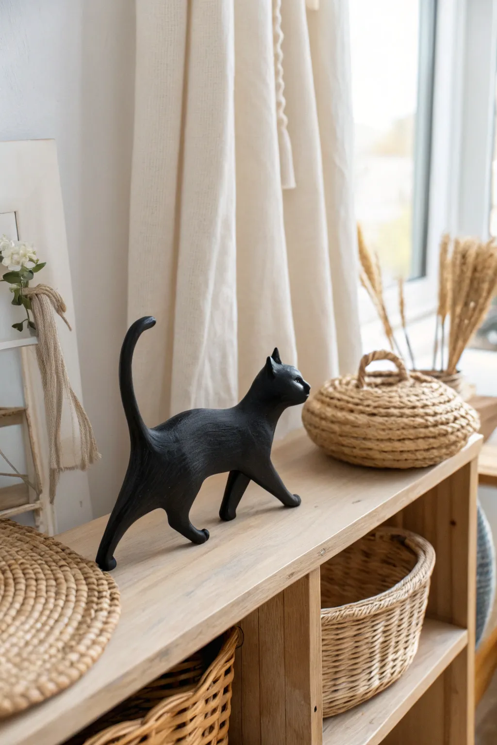 Add a touch of mystery to your decor with this elegant black cat sculpture. Perfect for Halloween and beyond, it’s where minimalism meets enchantment.