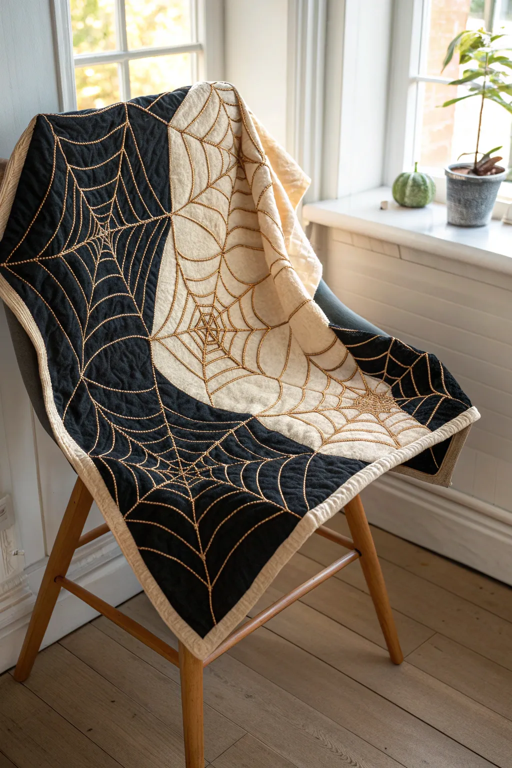Wrap yourself in the cozy elegance of a spider web quilt this Halloween season, where minimalist design meets spooky sophistication.