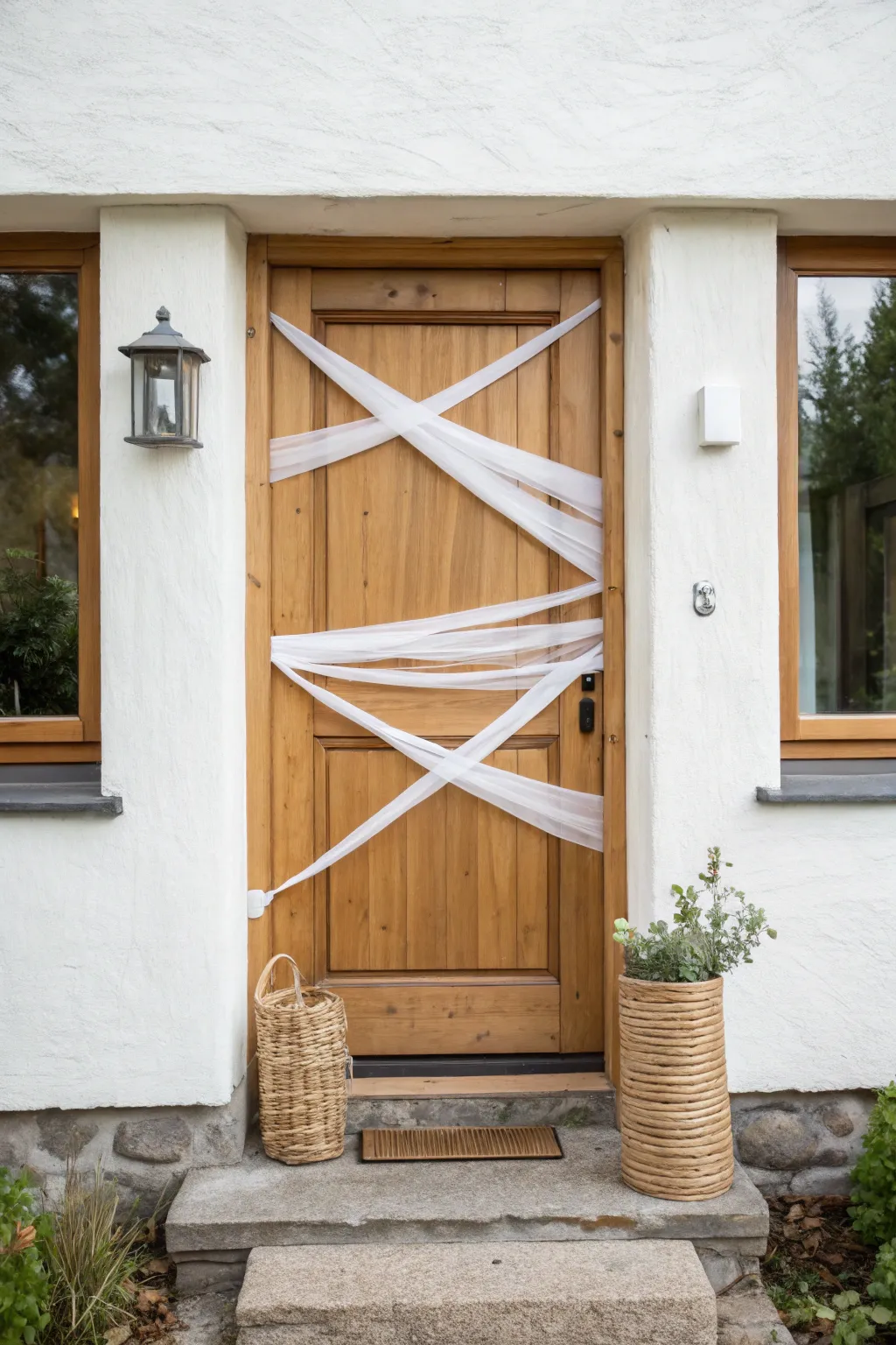 Transform your entryway with this simple yet stunning DIY Mummy Wrap door decoration, perfect for a cozy, minimalist Halloween touch!