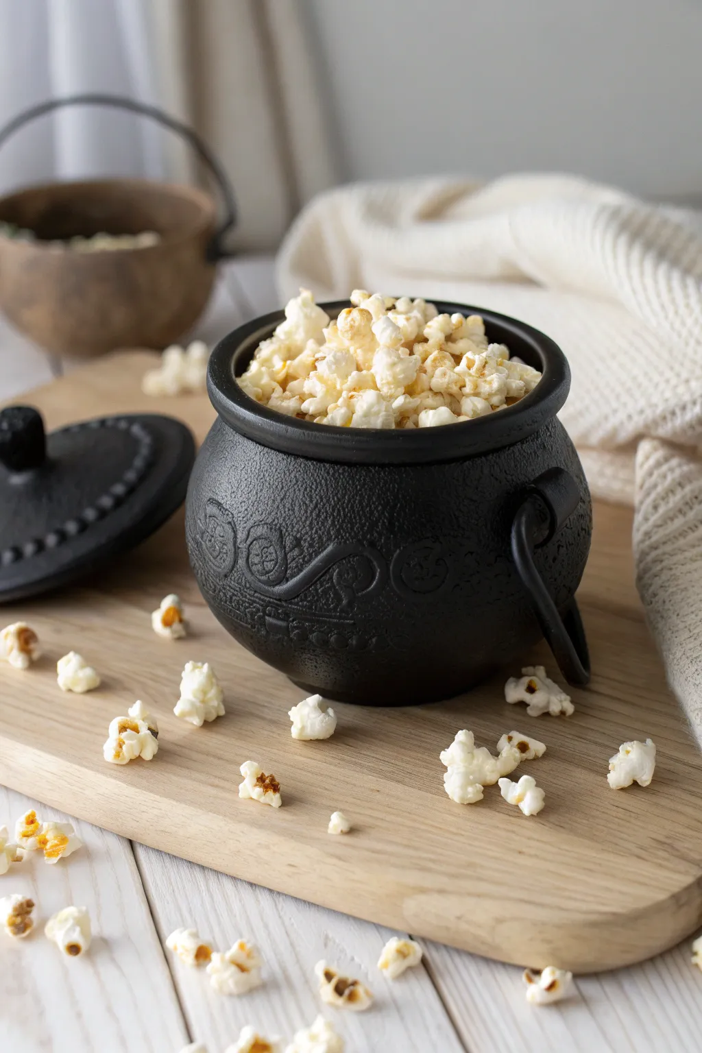 Enchant your guests with these charming popcorn cauldrons—elevating Halloween snacking with minimalist elegance!
