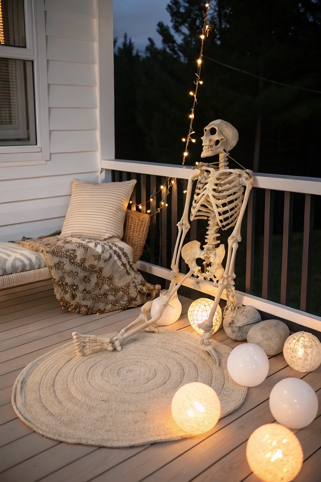 Elegantly eerie: Create a cozy Halloween porch with minimalist charm and a touch of spooky magic.