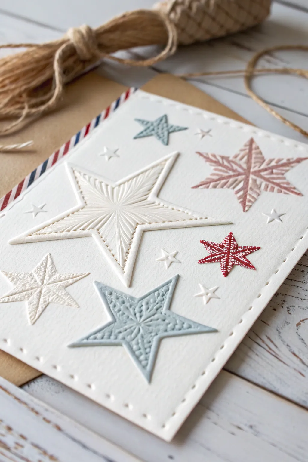 Celebrate the Fourth of July with handcrafted elegance—embossed stars that shine with simplicity and style.