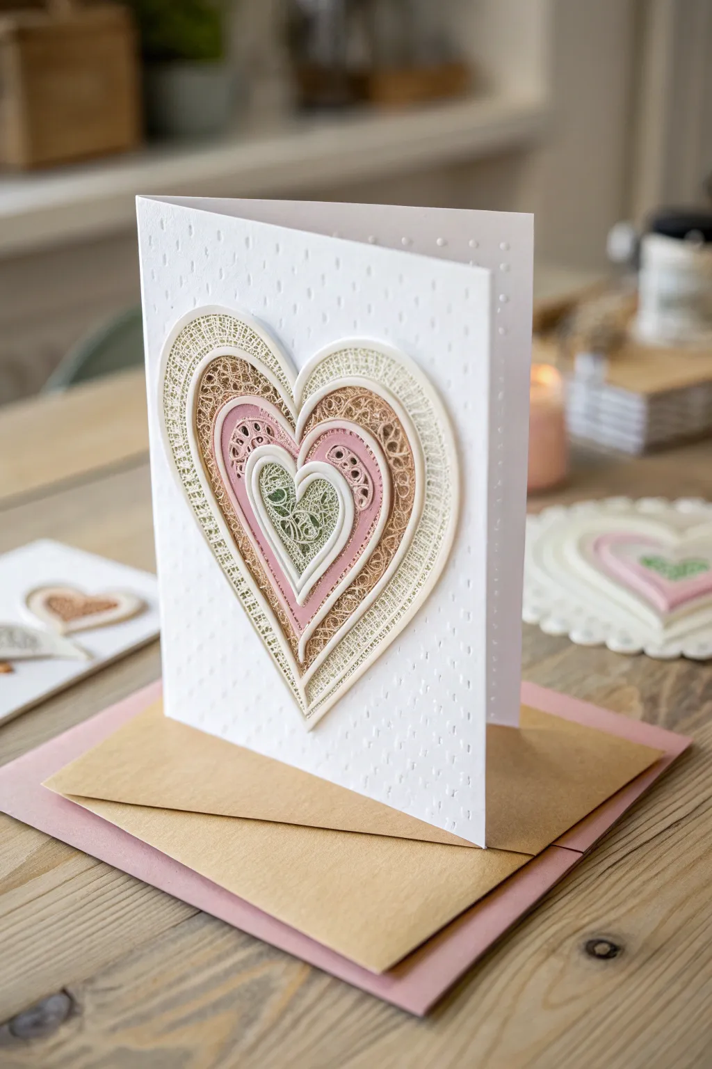 Discover the elegance of layered paper art in handmade love cards—where simplicity meets sophistication.