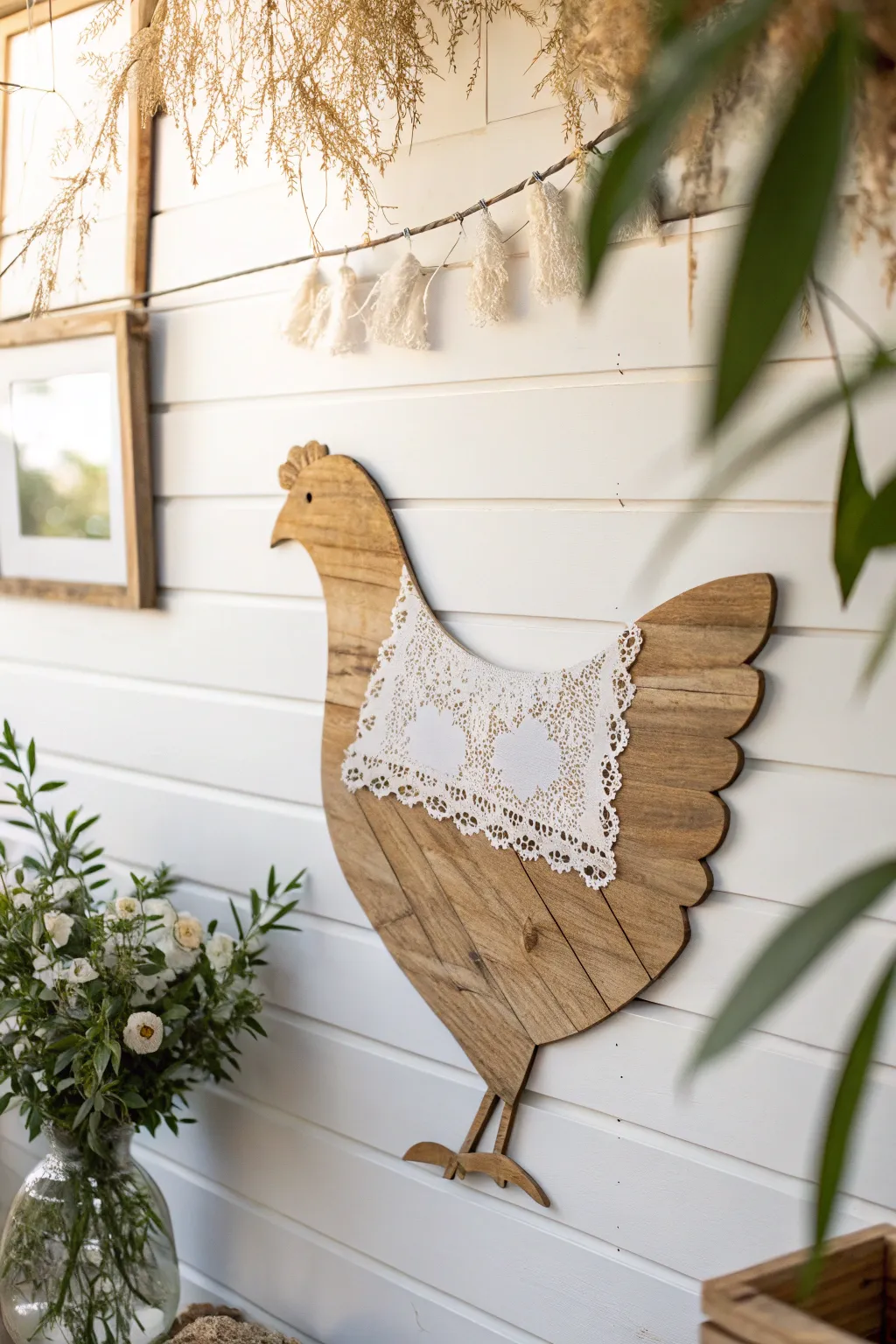 Elevate your space with this chic hen-themed wall art, where simplicity meets natural beauty.