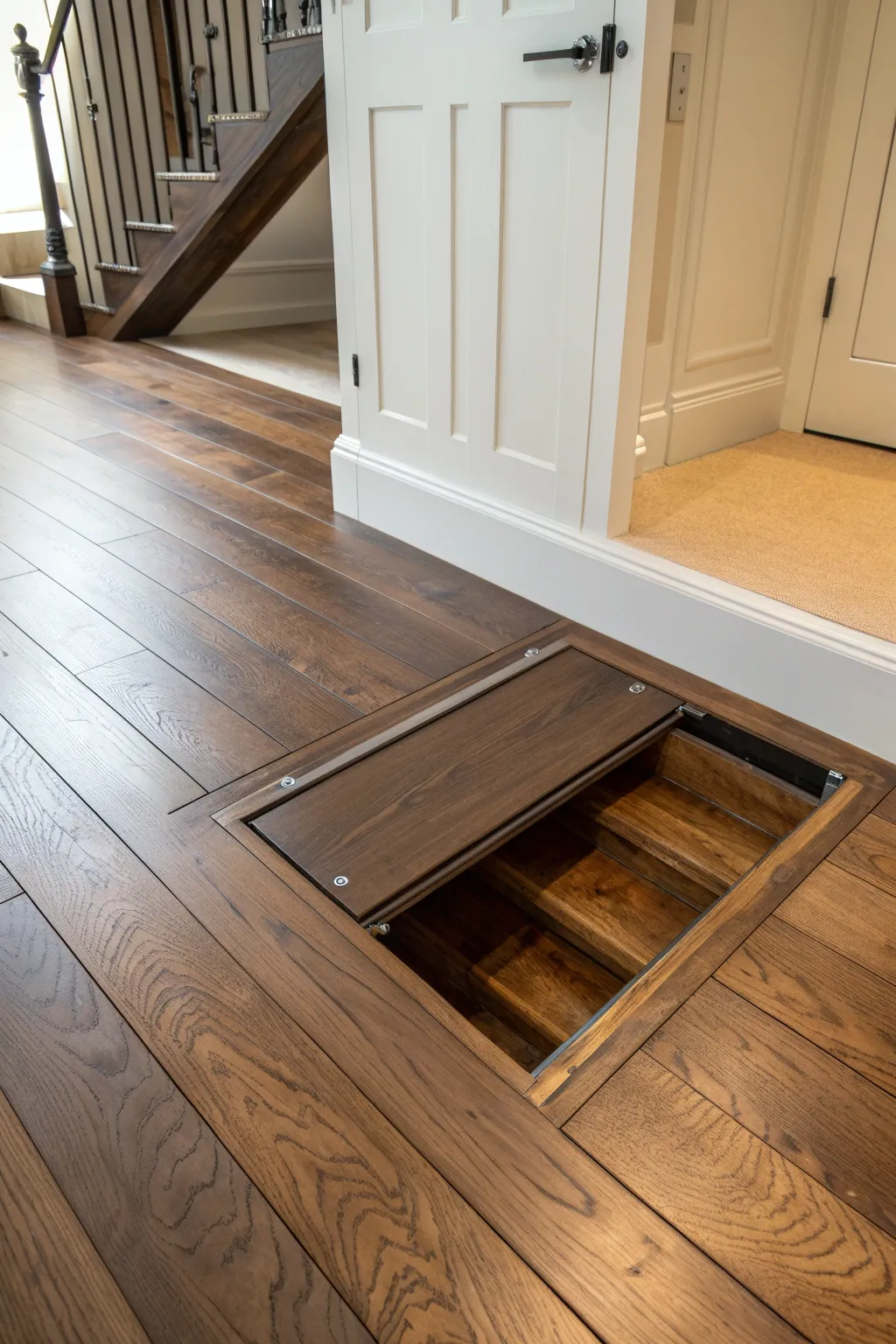Unlock the mystery beneath your feet with a stylish floor trapdoor.