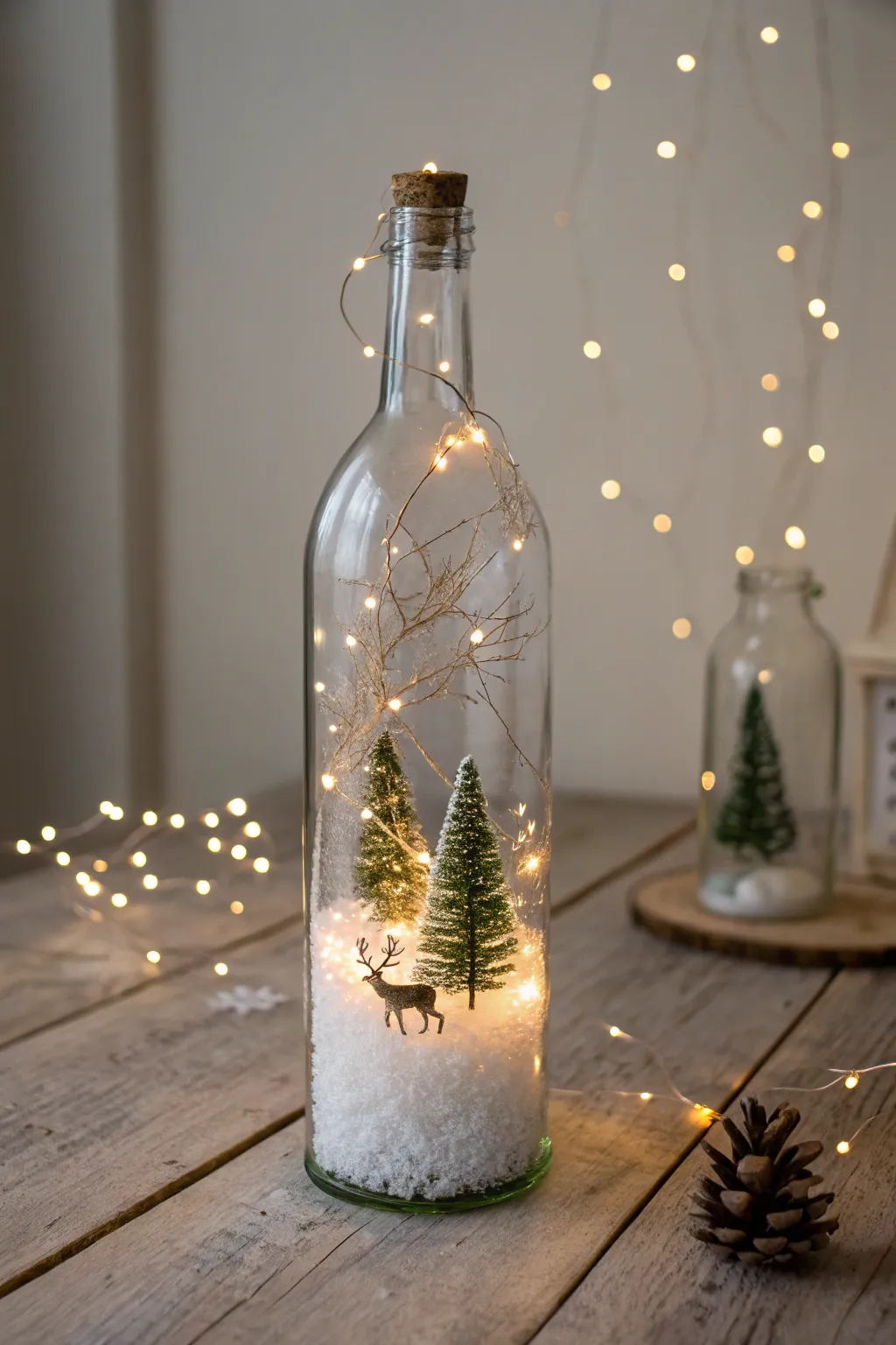 Illuminate your holidays with this magical bottle snow globe light—where simplicity meets festive charm.