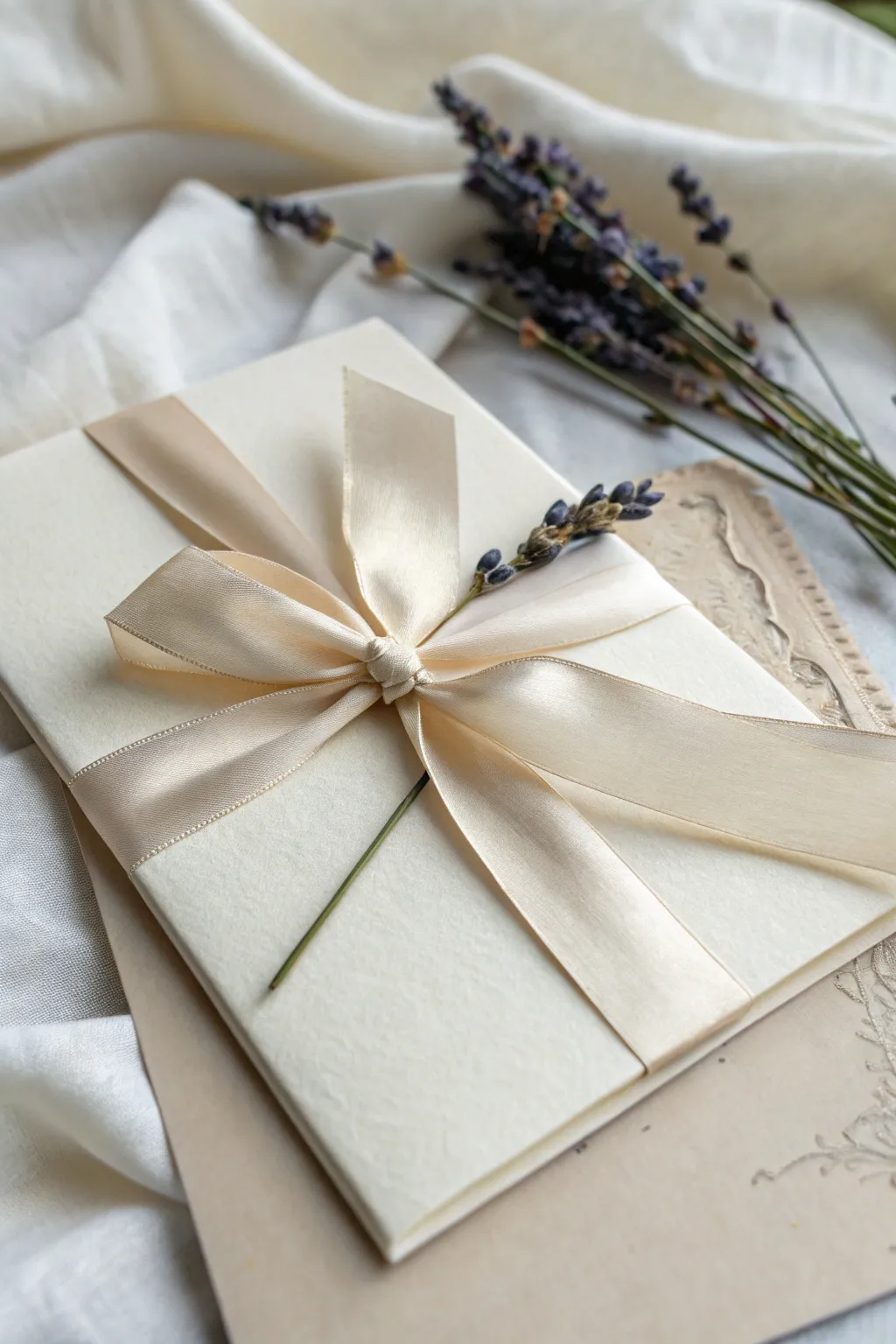 Elevate your event with the timeless elegance of satin ribbon-wrapped invitations. 🌿✨
