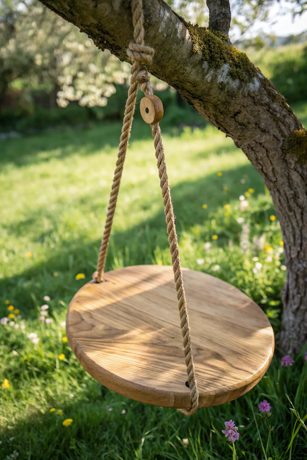 Embrace simplicity and playfulness with this handcrafted wooden disc swing, perfect for adding a touch of natural beauty to your garden sanctuary.