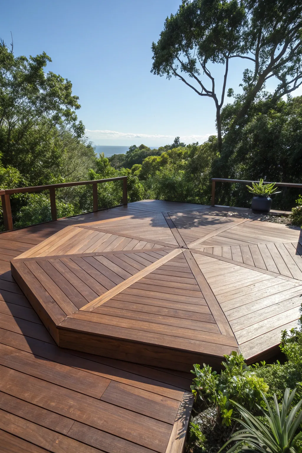 Elevate your outdoor experience with a striking hexagonal deck design.