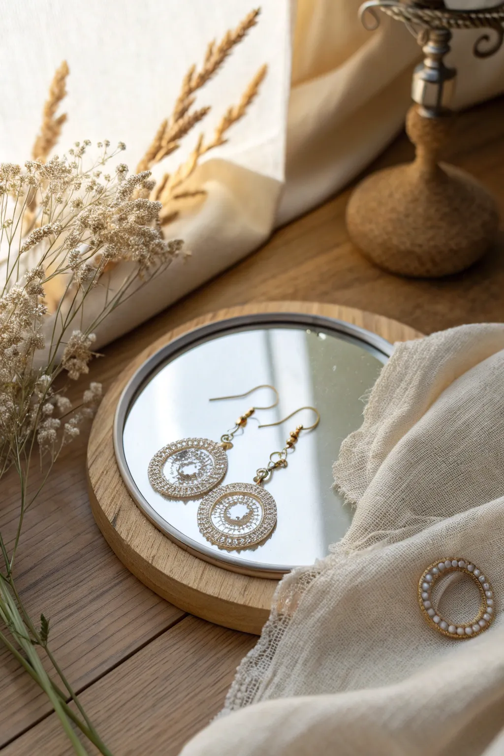 Reflect elegance: Highlight your earrings' beauty with a touch of mirrored magic.