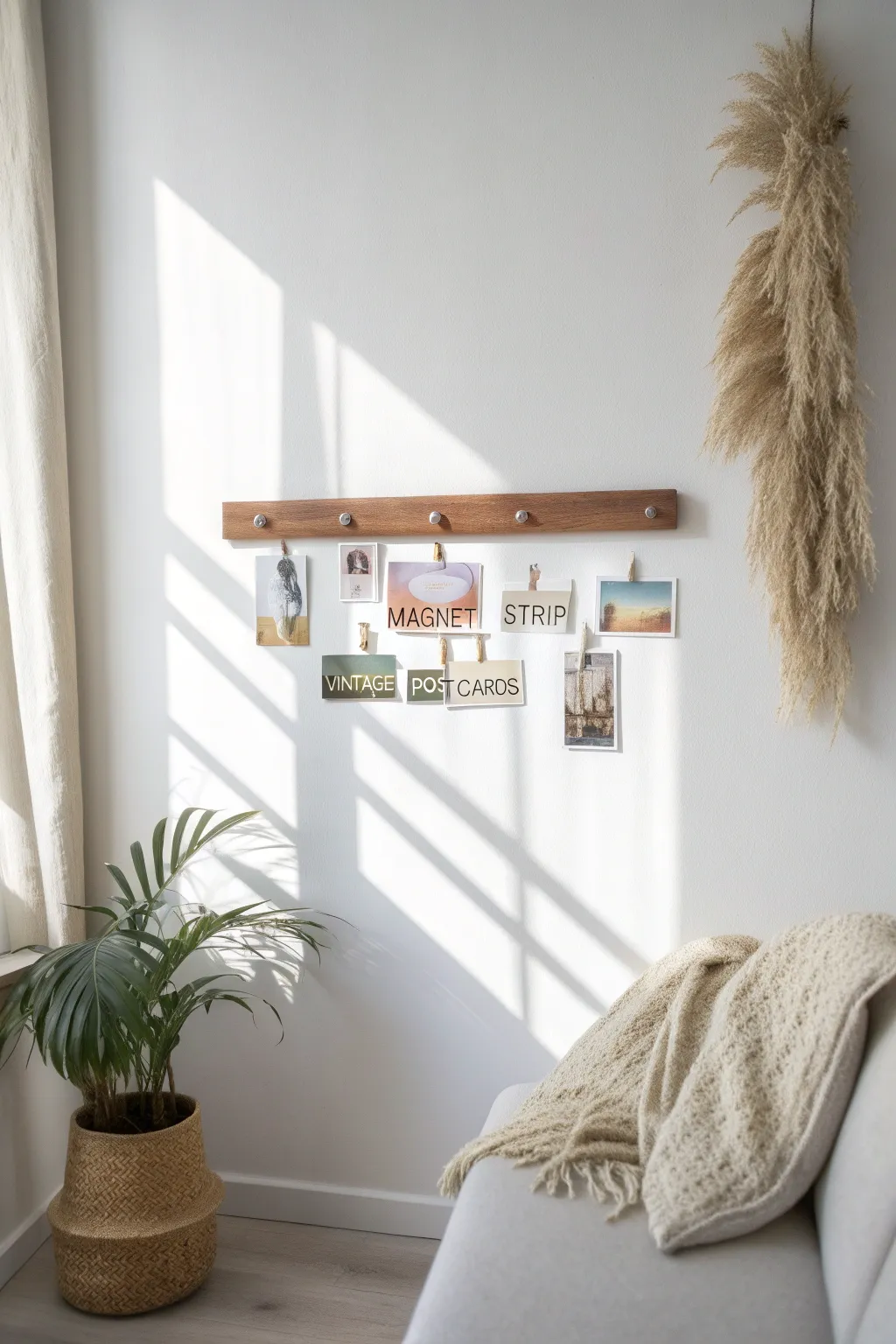 Elevate your space with a minimalist postcard display that blends simplicity and personal charm.