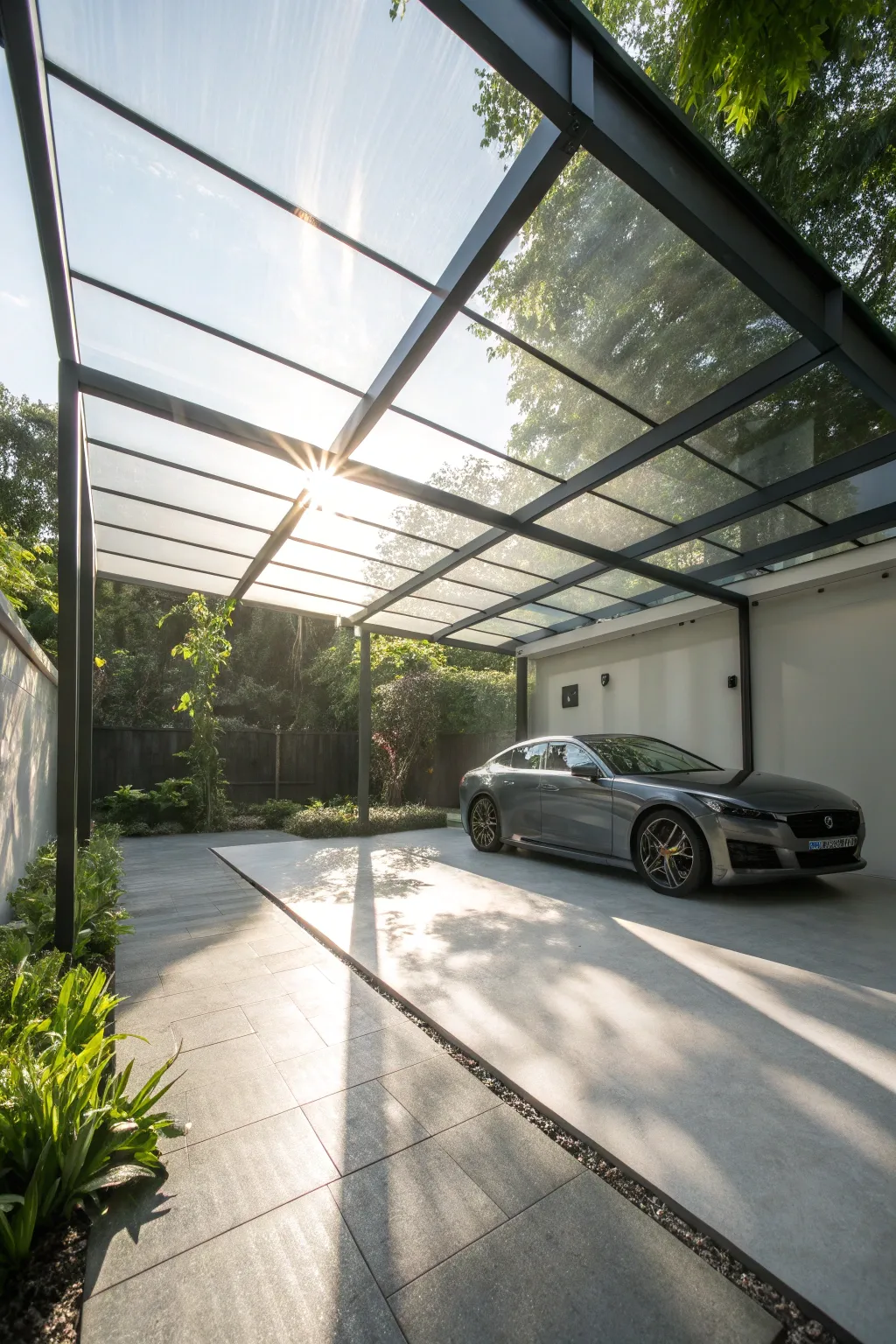 Illuminate Your Carport: Embrace the elegance of natural light with clear panels.