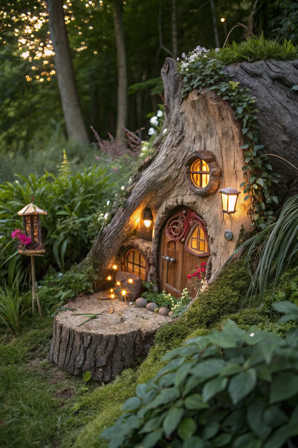 Step into a magical world with this enchanting hollow log fairy house, a perfect garden delight!