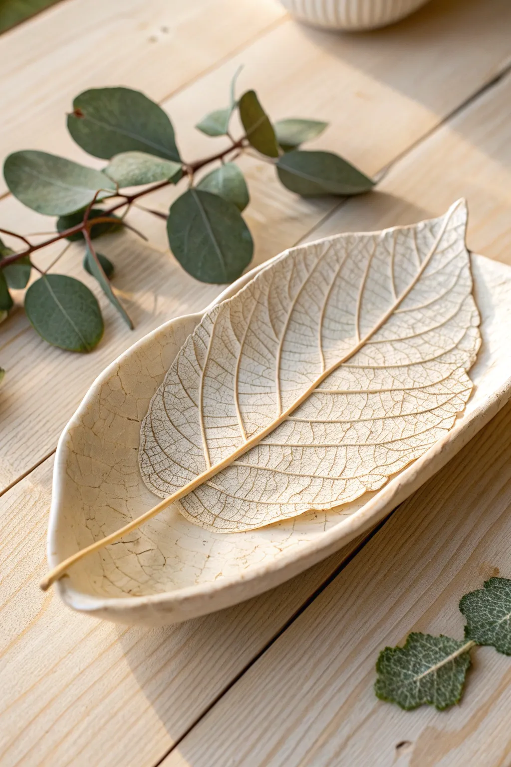 Capture nature's elegance with a handcrafted leaf print dish—perfect for holding jewelry or as a decorative accent. #Crafts #MinimalistBeauty