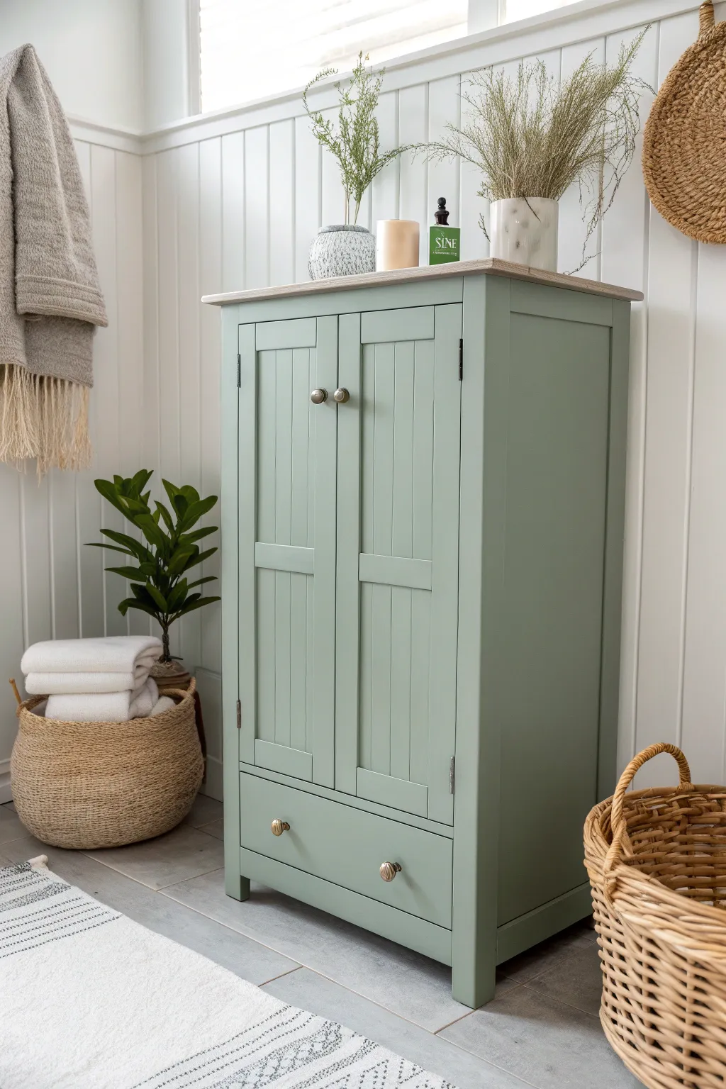 Transform your bathroom into a serene oasis with the calming vibes of muted sage green.