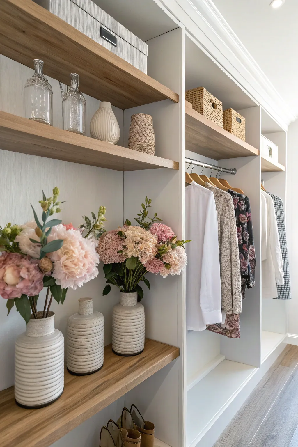 Transform hidden closet spaces into a minimalist haven for your faux blooms. 🌿✨