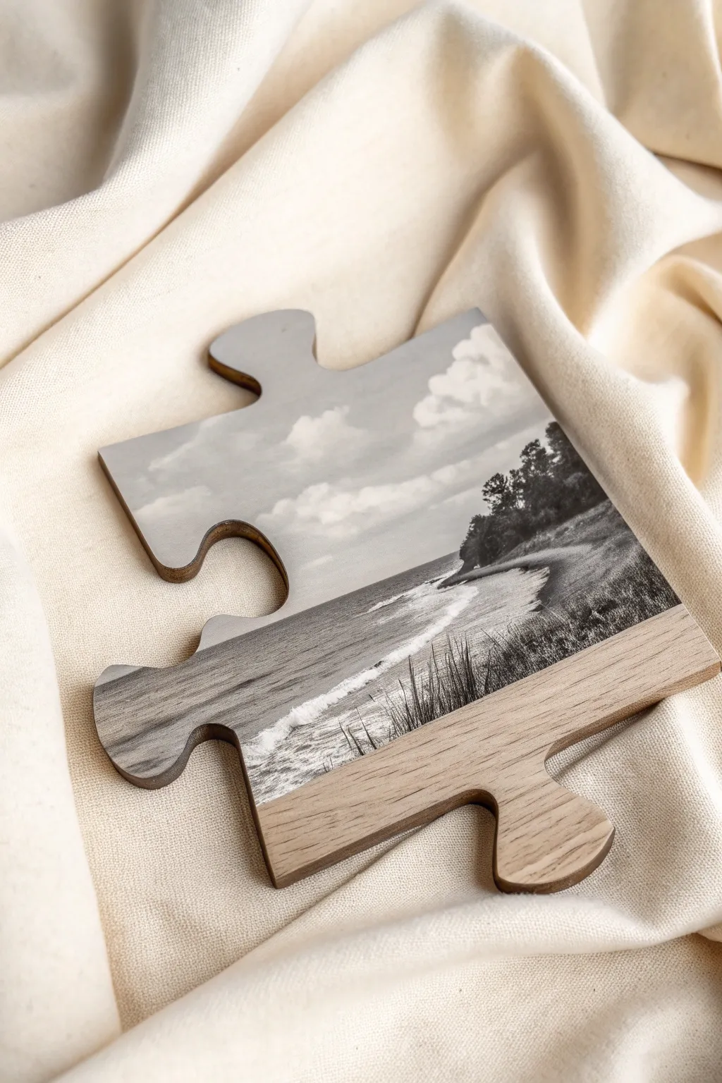 Transform your memories into art with a puzzle piece photo display, blending simplicity with playful elegance.