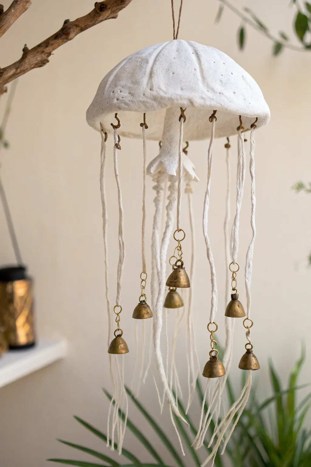 Embrace tranquility with this handcrafted clay jellyfish wind chime, where simplicity meets boho elegance.