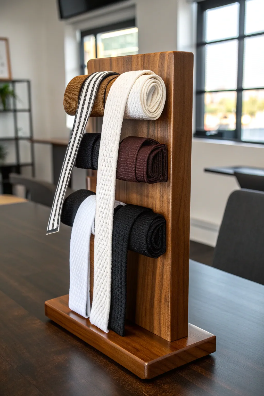 Elevate your workspace with a touch of personal achievement: the perfect karate belt display.