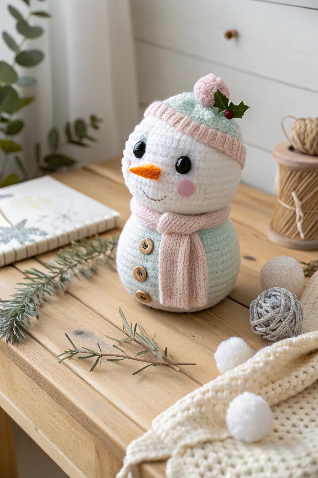 Add a touch of kawaii charm to your seasonal decor with this adorable handmade snowman. Perfect for a minimalist yet playful holiday vibe!