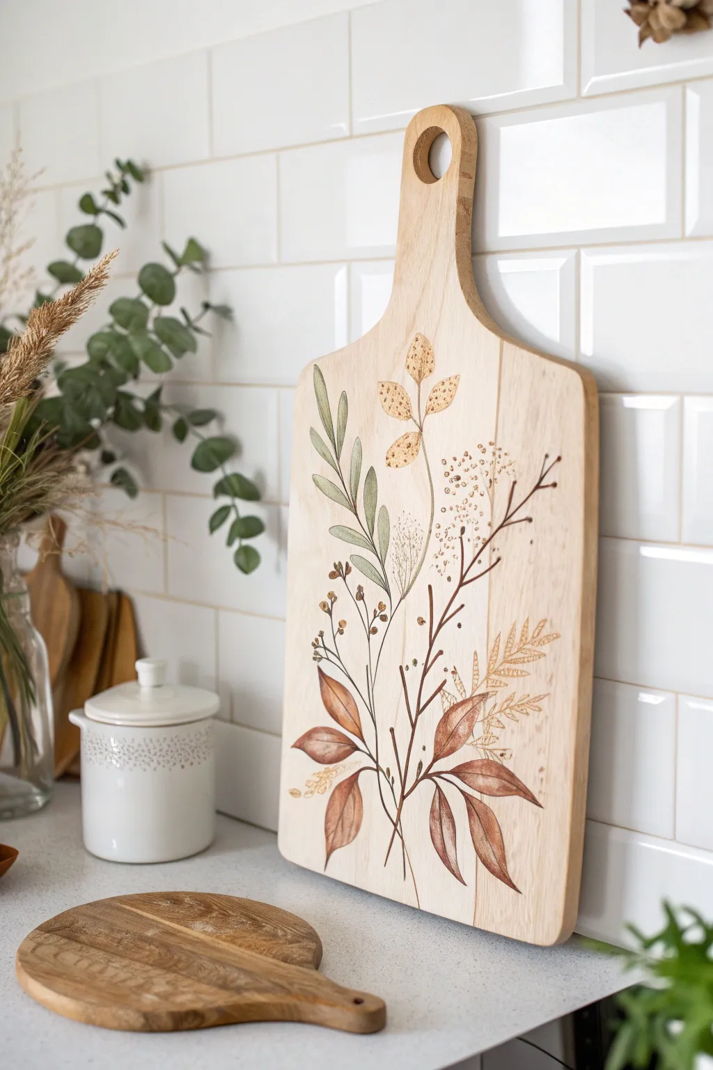 Transform your kitchen with stunning painted cutting board art — a perfect blend of minimalism and boho charm!