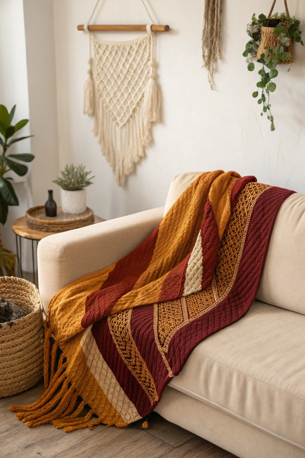 Wrap yourself in the warmth of autumn with this handcrafted seasonal knit blanket.