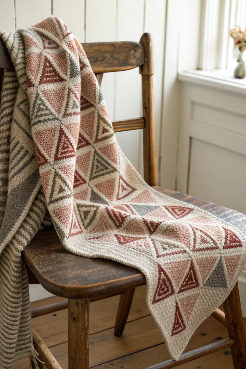 Wrap yourself in style with a geometric pattern scarf that speaks volumes about craftsmanship and elegance.