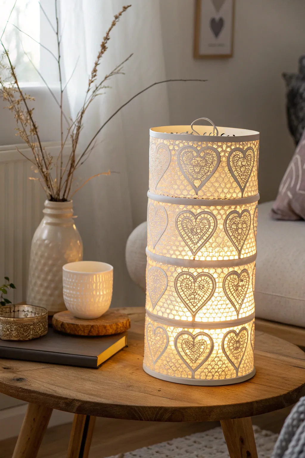 Illuminate your space with love: a handcrafted heart motif paper lamp.