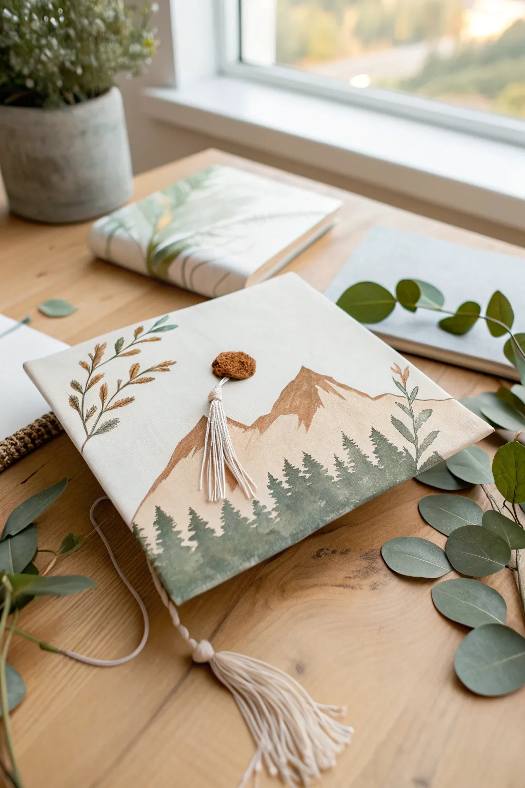 Embrace new beginnings with a nature-inspired grad cap that symbolizes growth and simplicity.