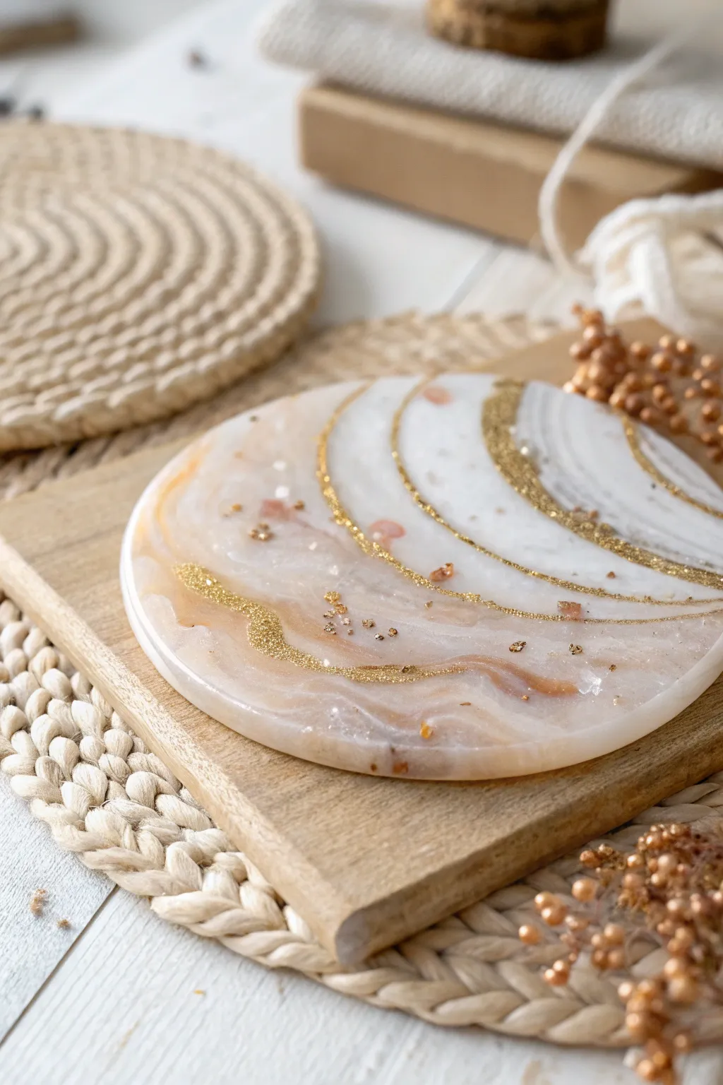 Embrace the shimmer: Metallic flakes in resin elevate your art with a touch of luxury.