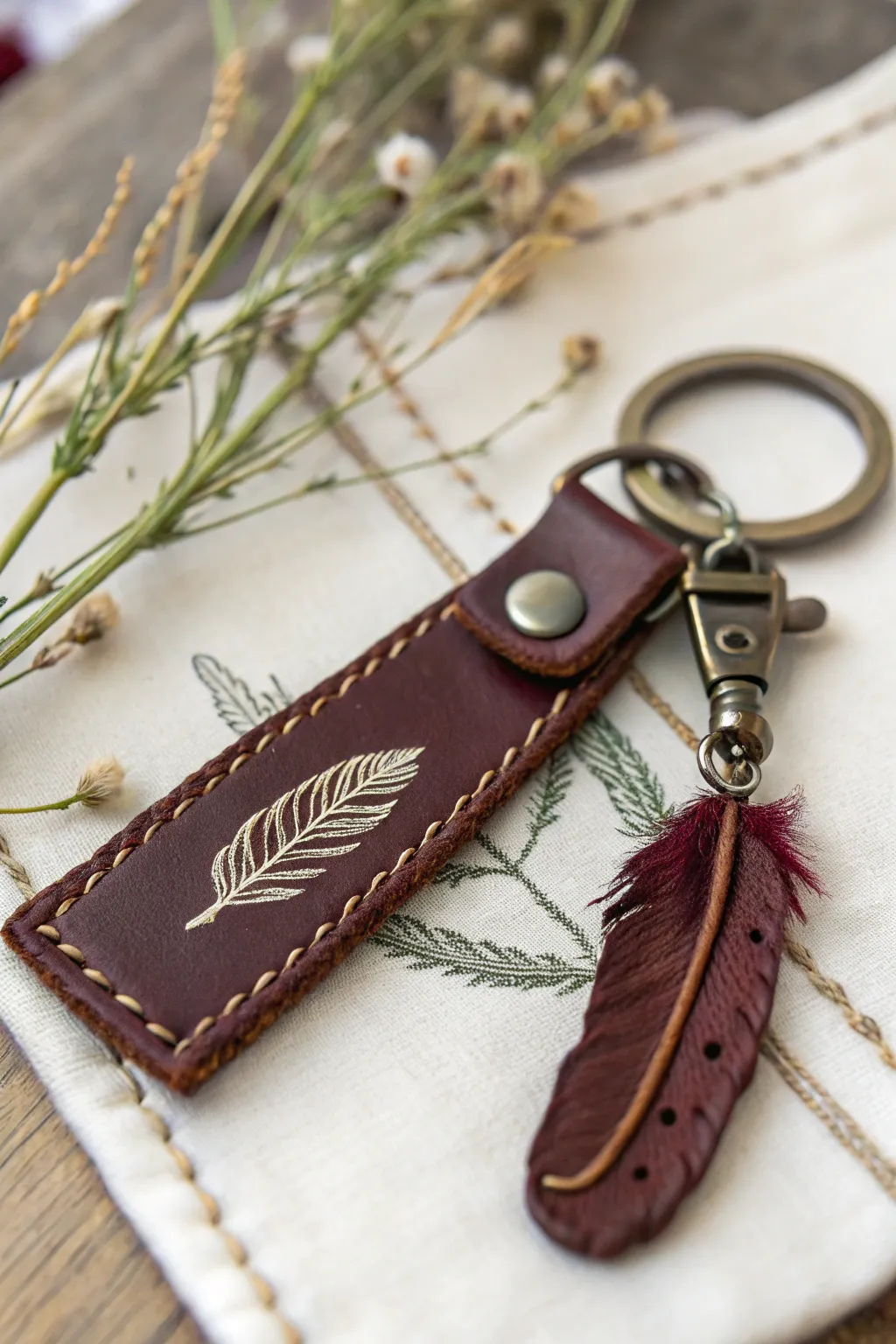 Embrace nature's elegance with this rustic leather keychain, where craftsmanship meets the wild.