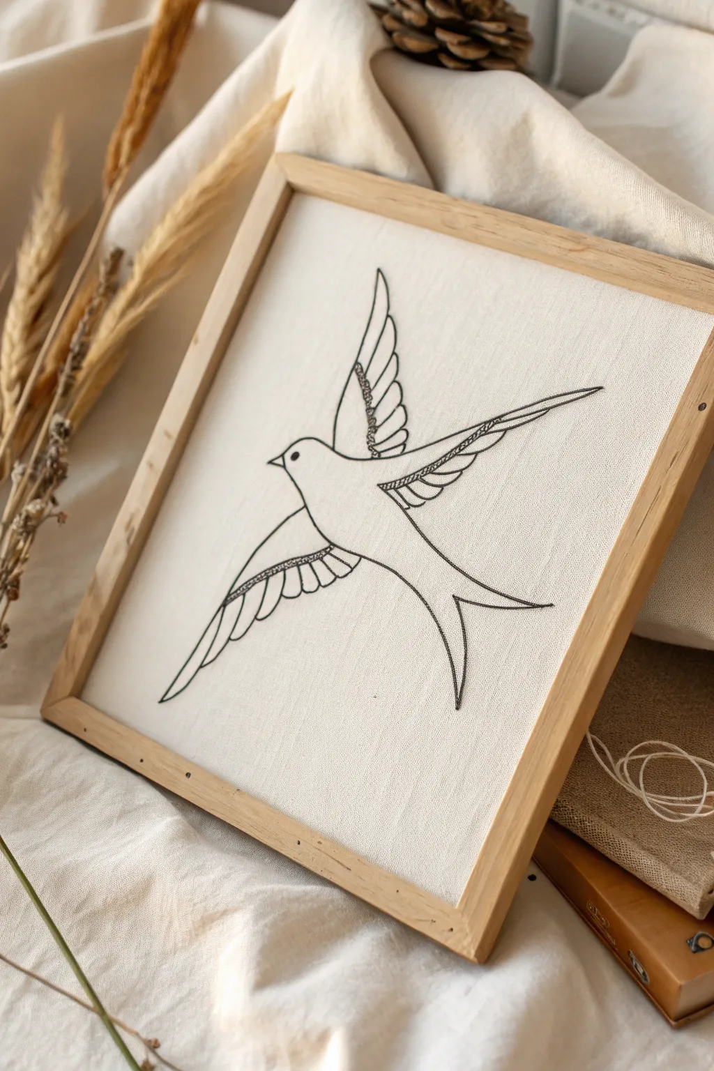 Embrace the freedom of simplicity with this serene line drawing of a bird in flight.