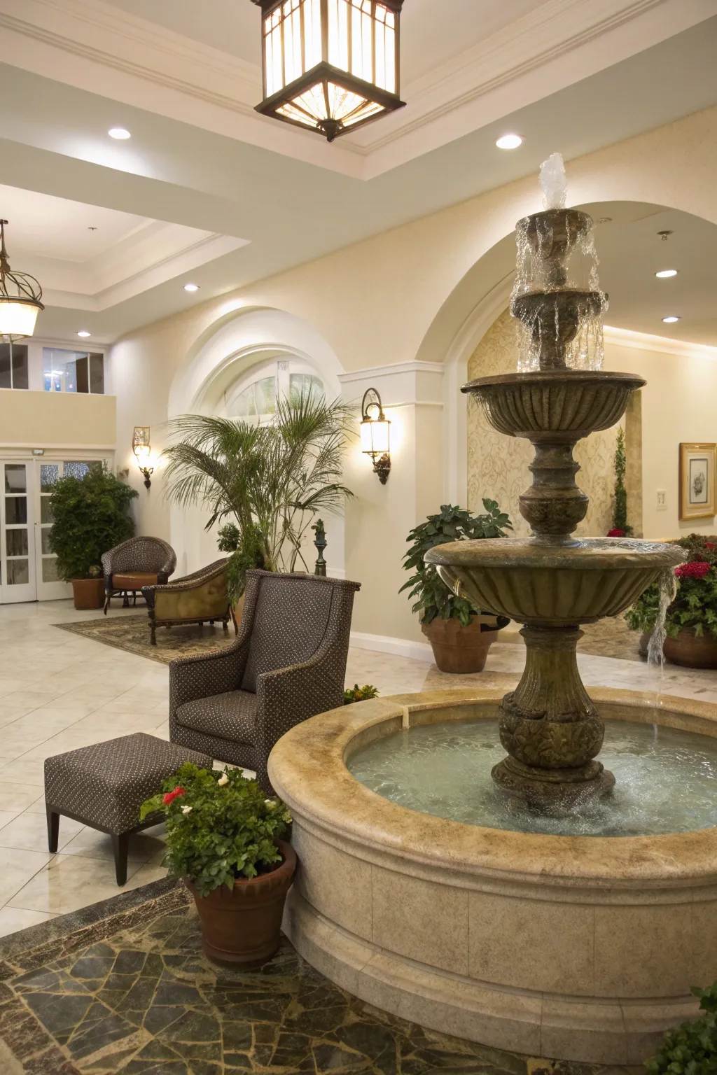A calming water feature in the lobby.