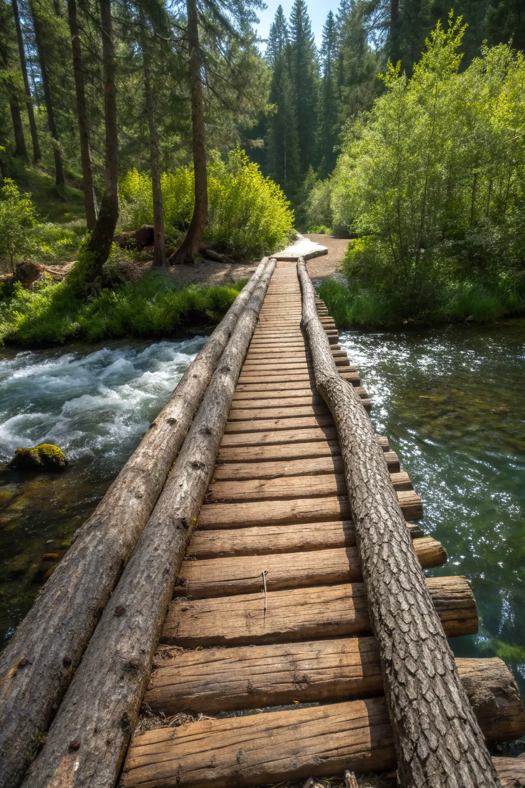 Step into nature with a robust log walkway that blends stability and rustic charm.