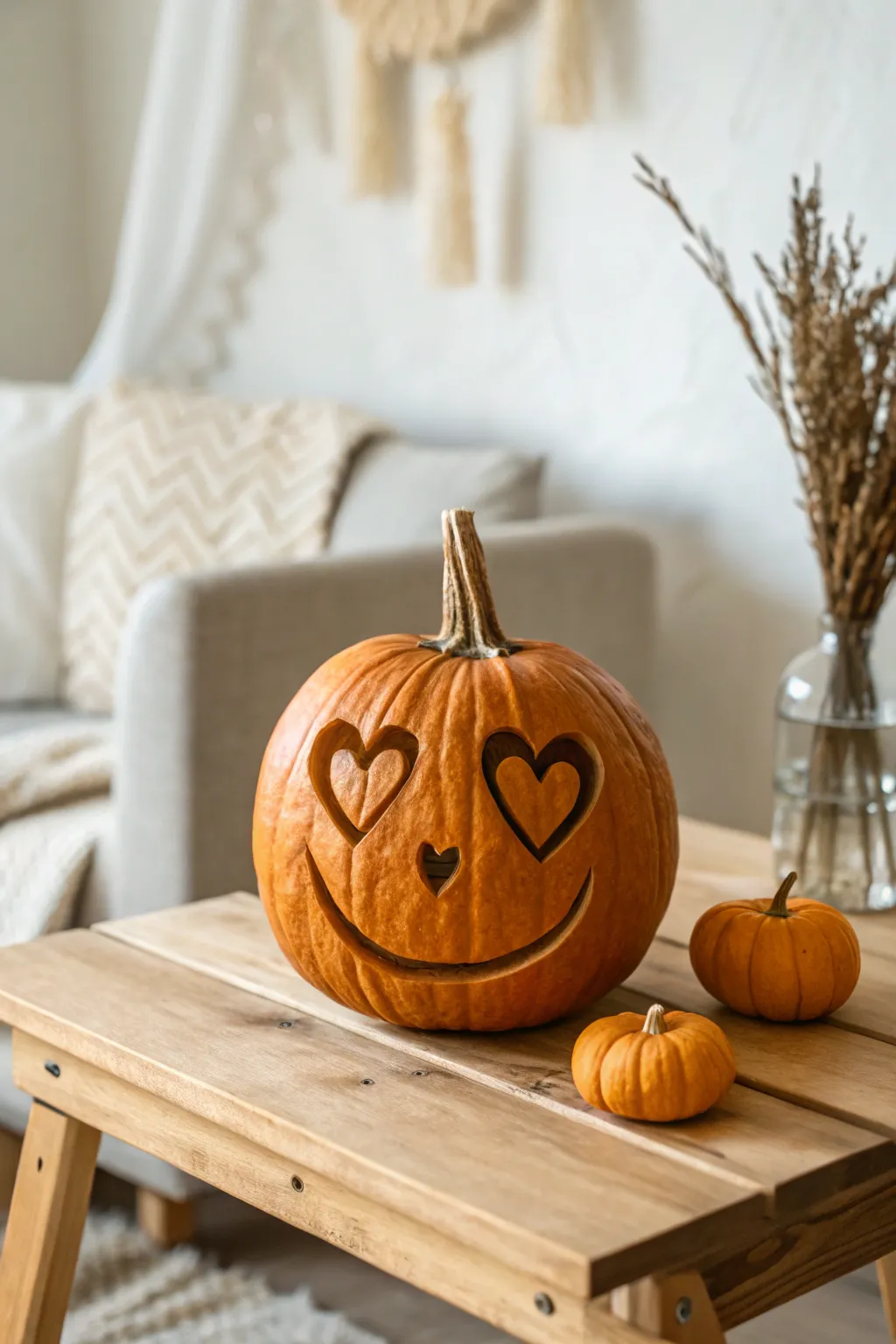 Fall in love with this heart-eyed pumpkin carving—where simplicity meets playful charm.