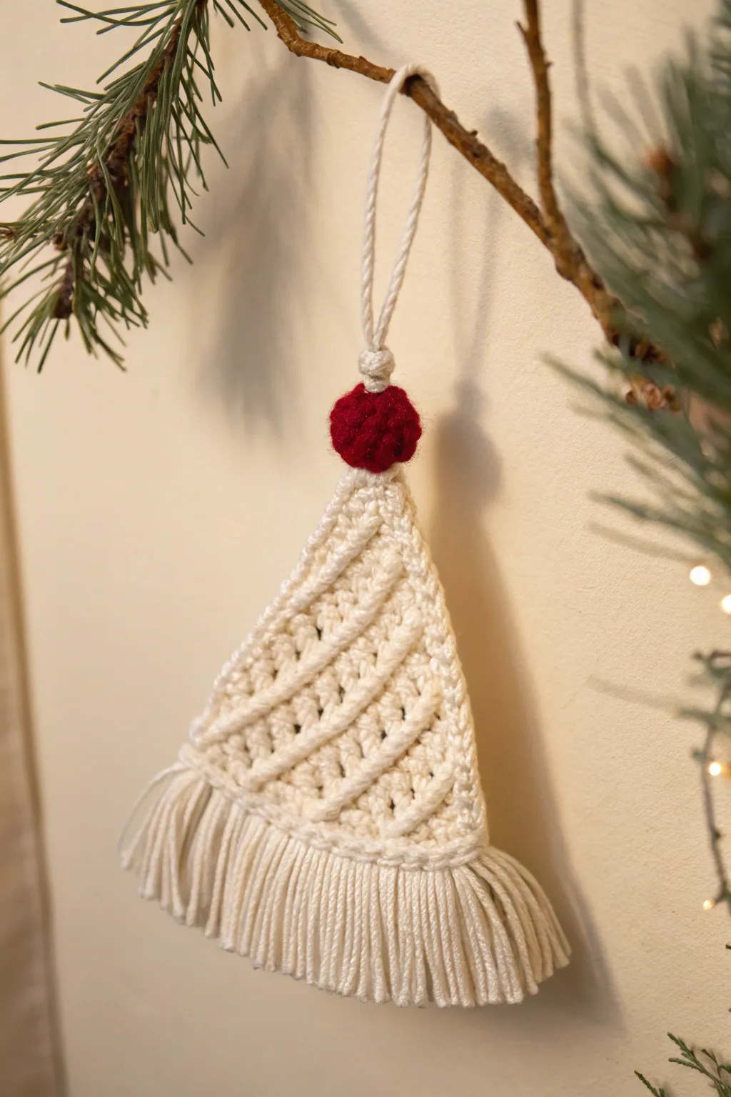 Add a handcrafted touch of holiday cheer with a macrame Santa hat ornament!
