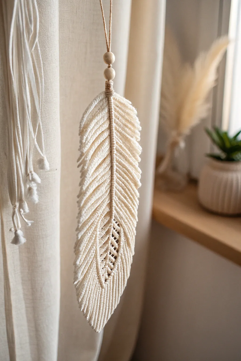 Elevate your decor with the airy charm of handcrafted macrame feathers—where simplicity meets bohemian elegance.