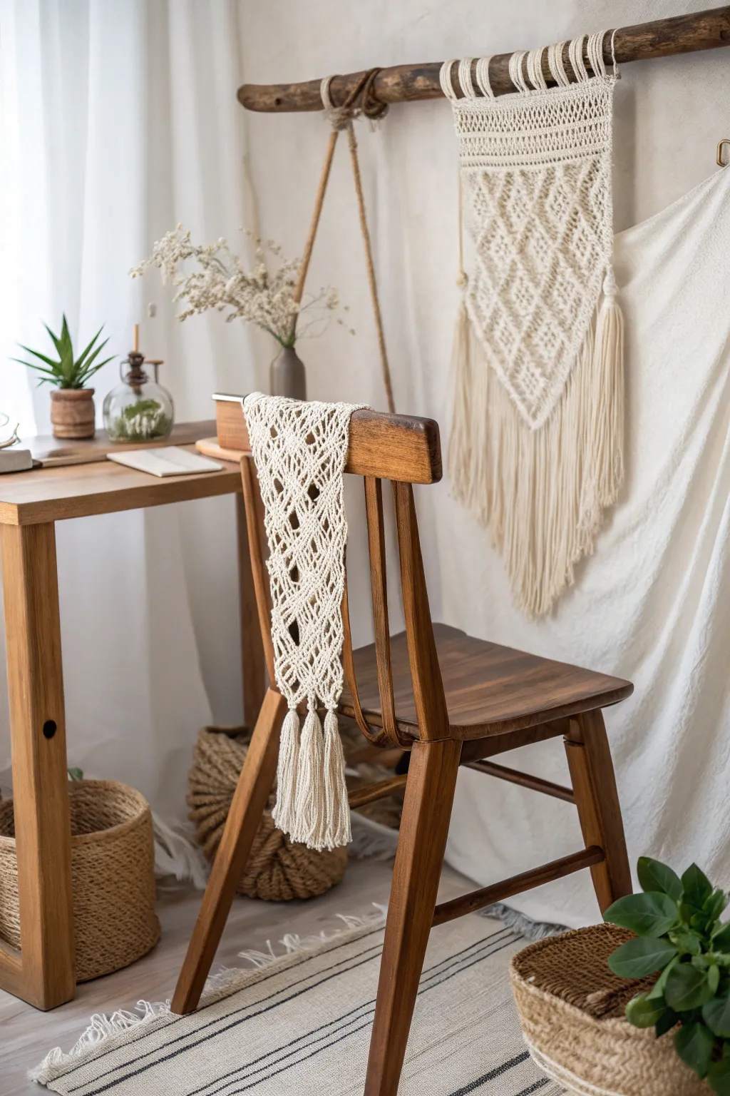 Transform your space with this simple yet stylish macrame workstation idea — perfect for tight spaces and creative minds.