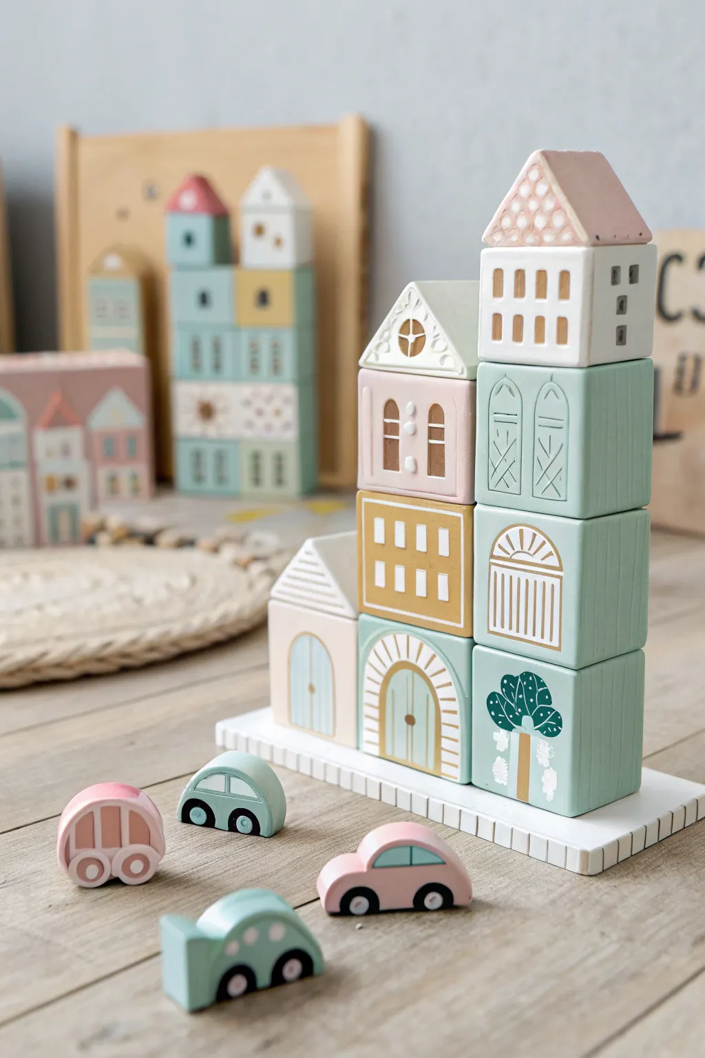 Craft your own serene cityscape with pastel magnetic tiles, blending Scandinavian simplicity with Boho charm.