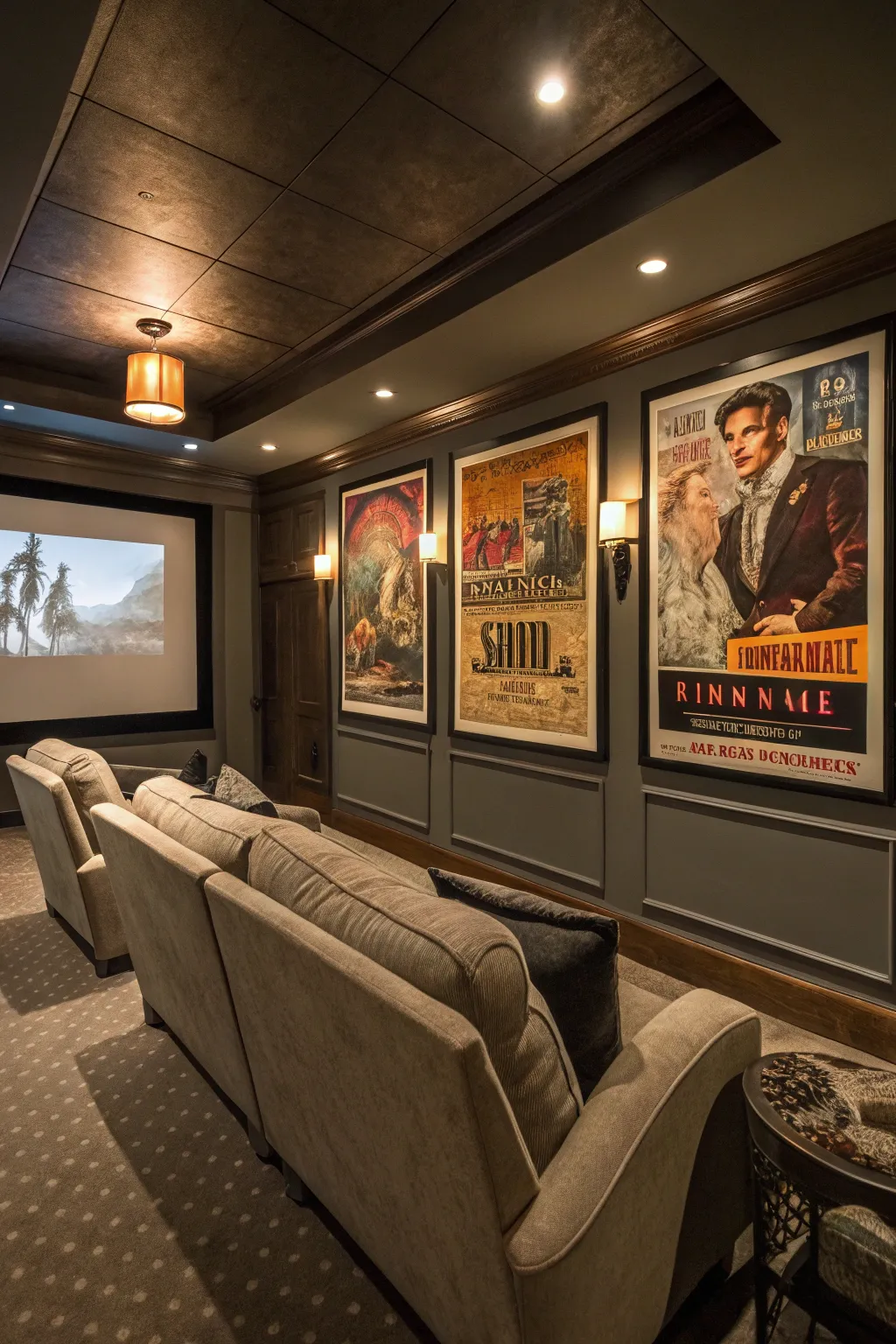 Cinema posters add nostalgia and flair.