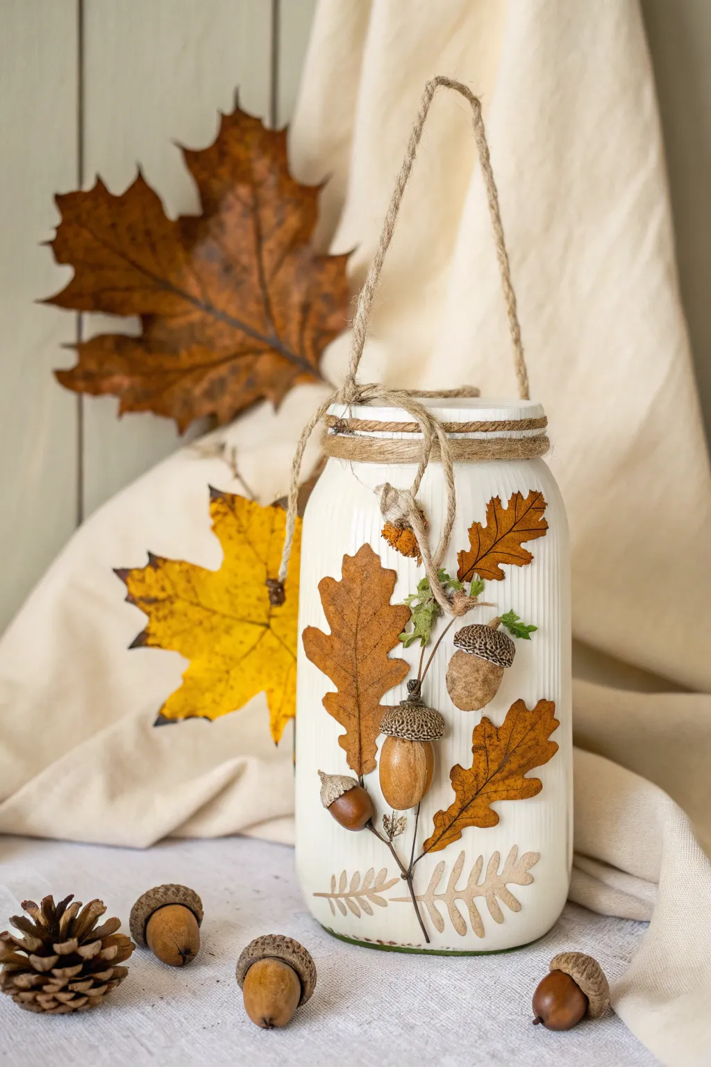 Embrace the beauty of the seasons with a minimalist mason jar sign adorned with nature's treasures.