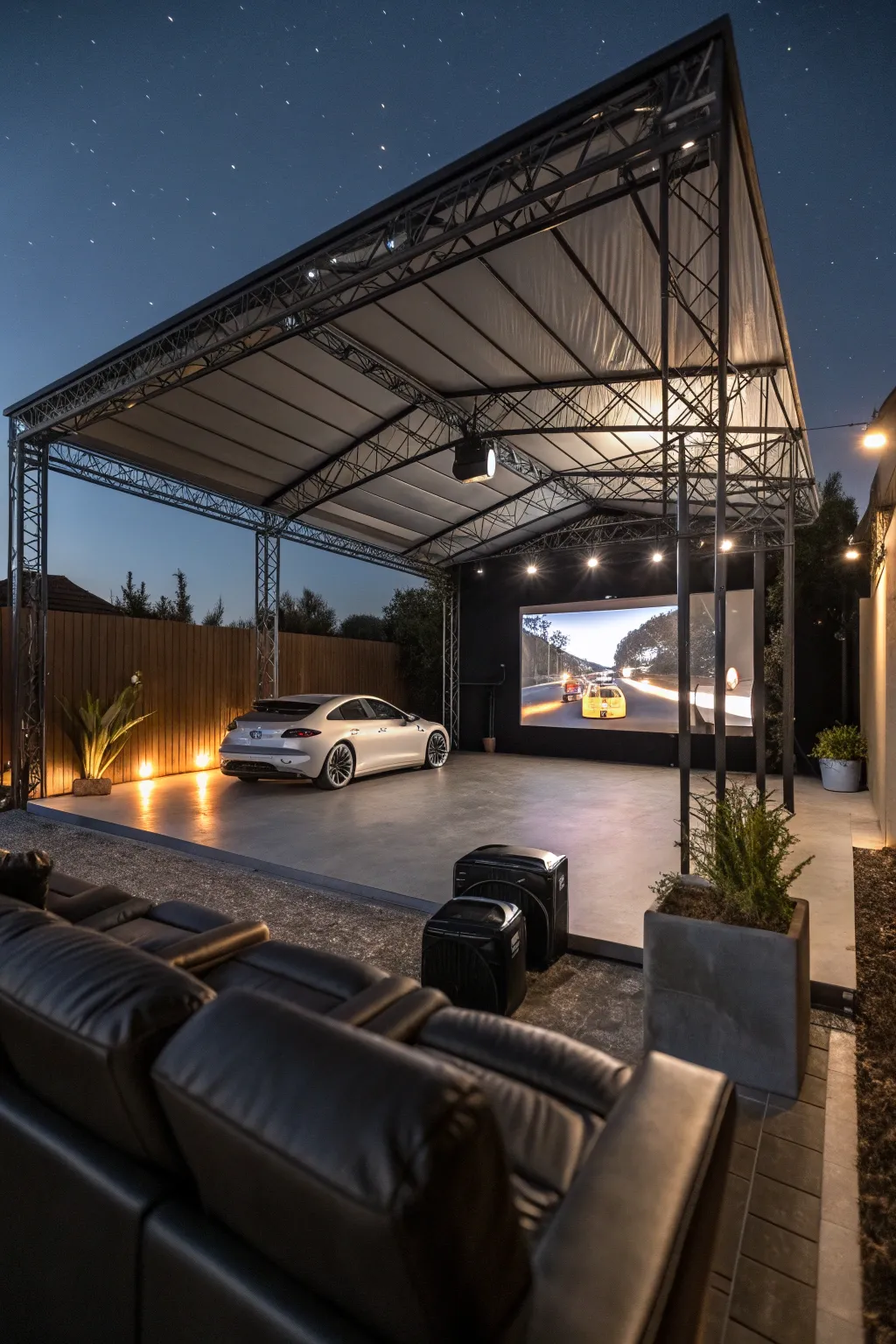 Transform your carport into the ultimate outdoor entertainment zone—perfect for movie nights or gaming marathons under the stars.