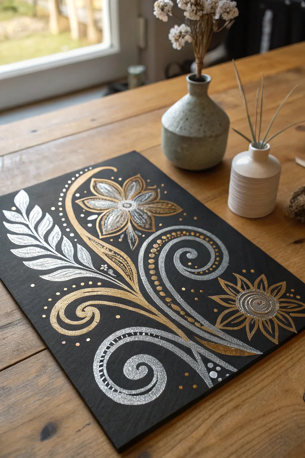 Elevate your art with the dramatic allure of metallics on black.
