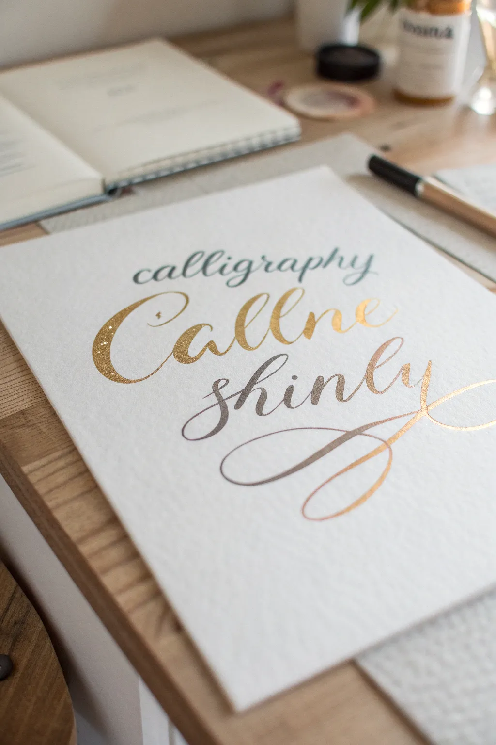 Elevate your art with the shimmering elegance of metallic watercolor calligraphy. #HandmadeElegance #MetallicArtistry