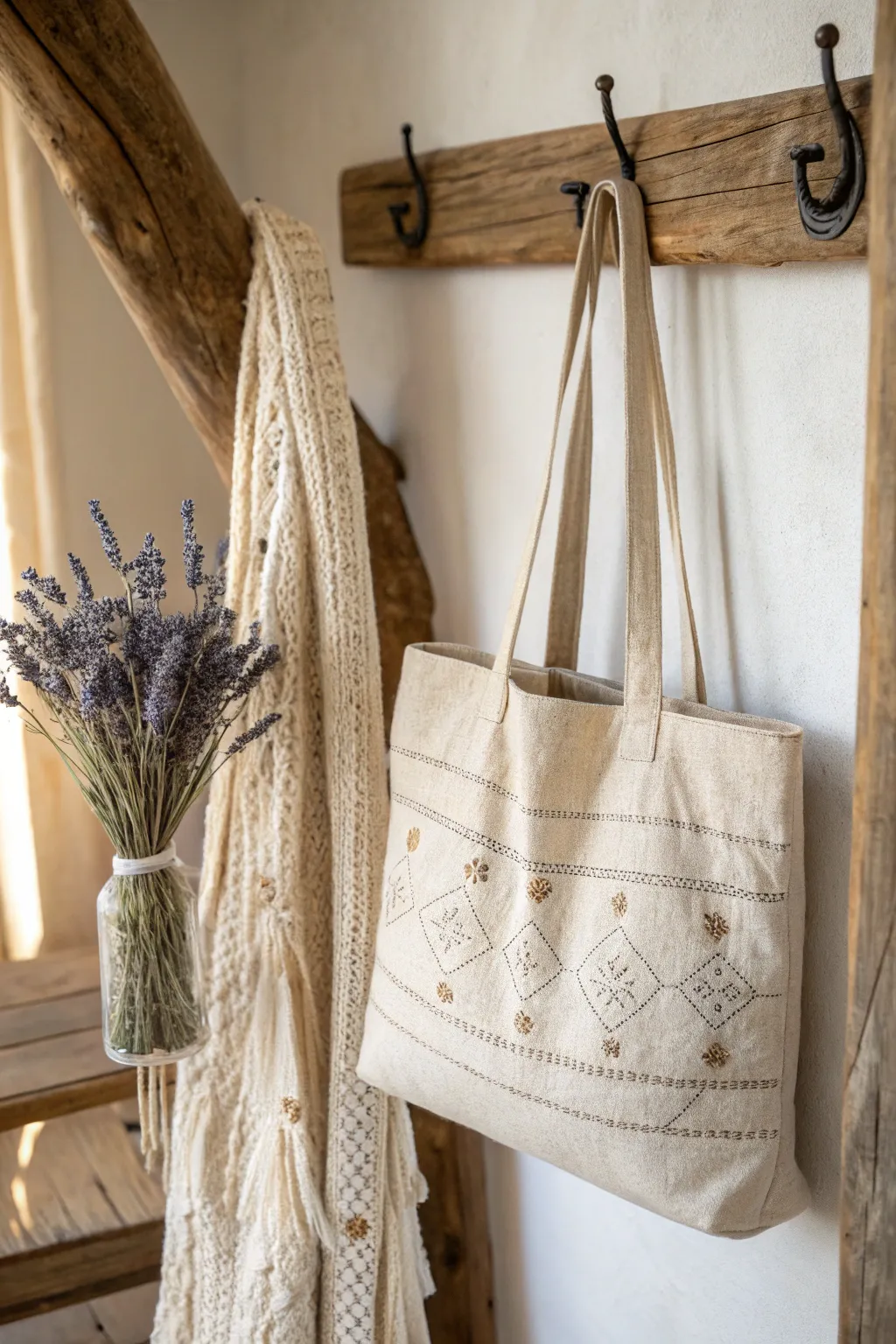 Sustainably chic: This handcrafted tote bag blends minimalist design with boho elegance, perfect for carrying your essentials in style.