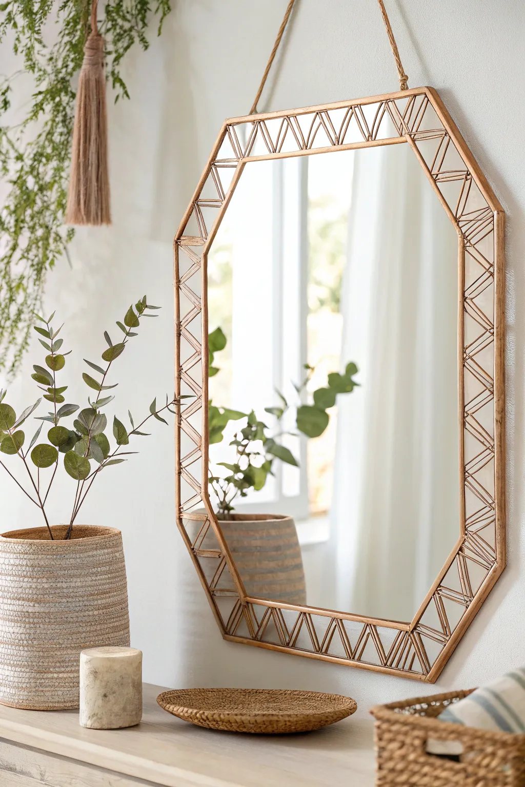 Elevate your space with a touch of artistry—create a chic geometric mirror with copper foil.