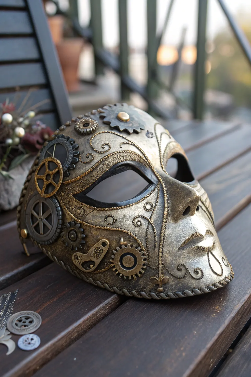 Unleash your inner steampunk with this striking metallic masquerade mask, perfect for making a bold statement.