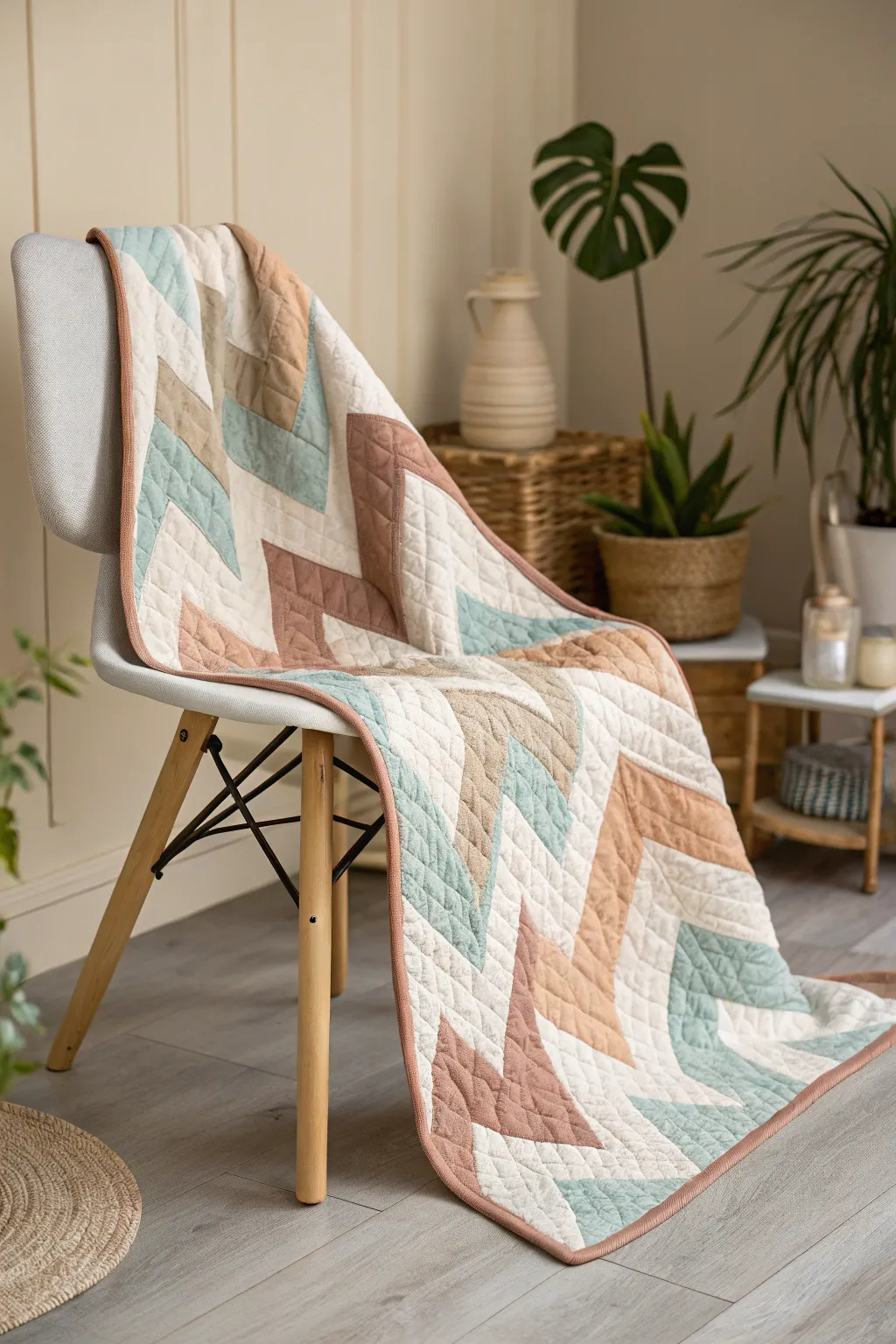 Embrace the charm of asymmetry with this stunning modern quilt—an adventure in design that captivates and soothes.