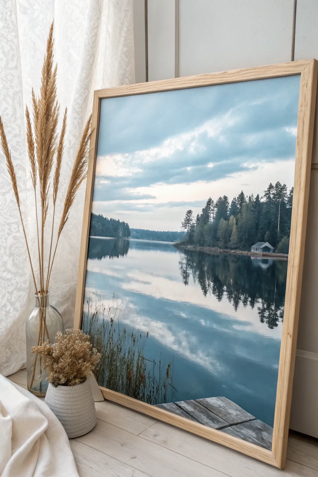 Embrace tranquility with this minimalist monochrome reflection painting, where simplicity meets elegance.